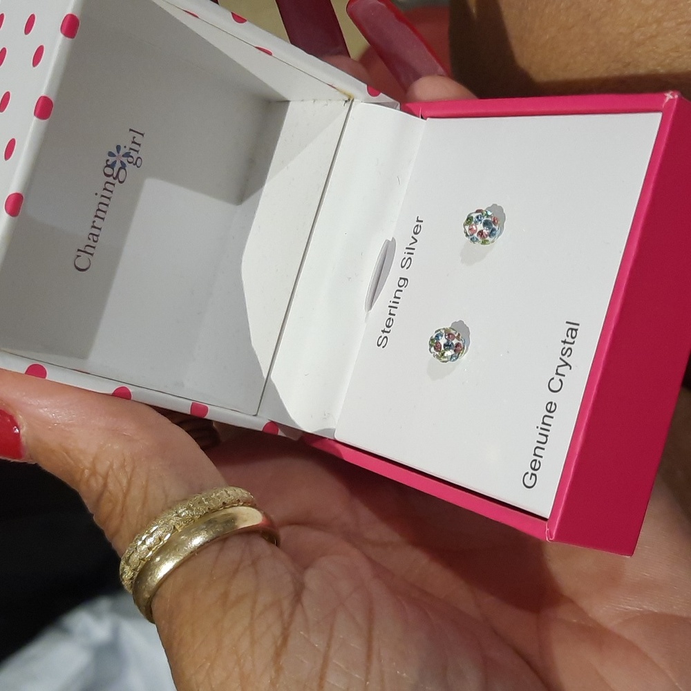NIB GENUINE CRYSTAL GIRL'S EARRINGS AUTHENTIC STERLING SILVER POSTS GIFT 🎁BOXED